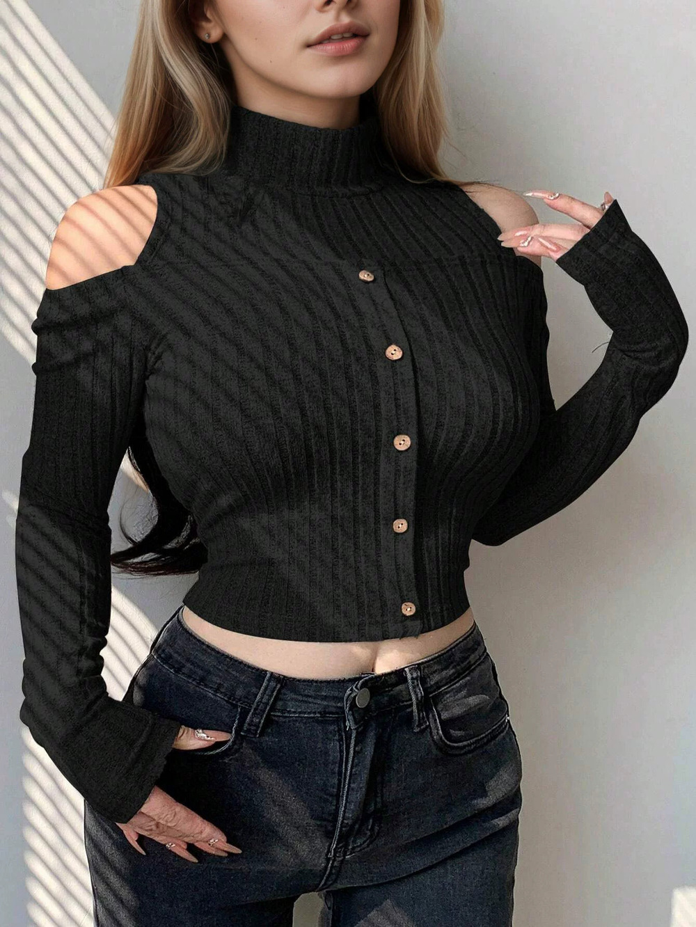 ZARA Korean Off Shoulder Long Sleeve Crop Top Spring Summer